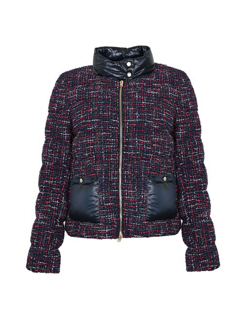 Piumino corto in tweed e nylon ultralight Blu/rosso Herno | PI002138D 127539260